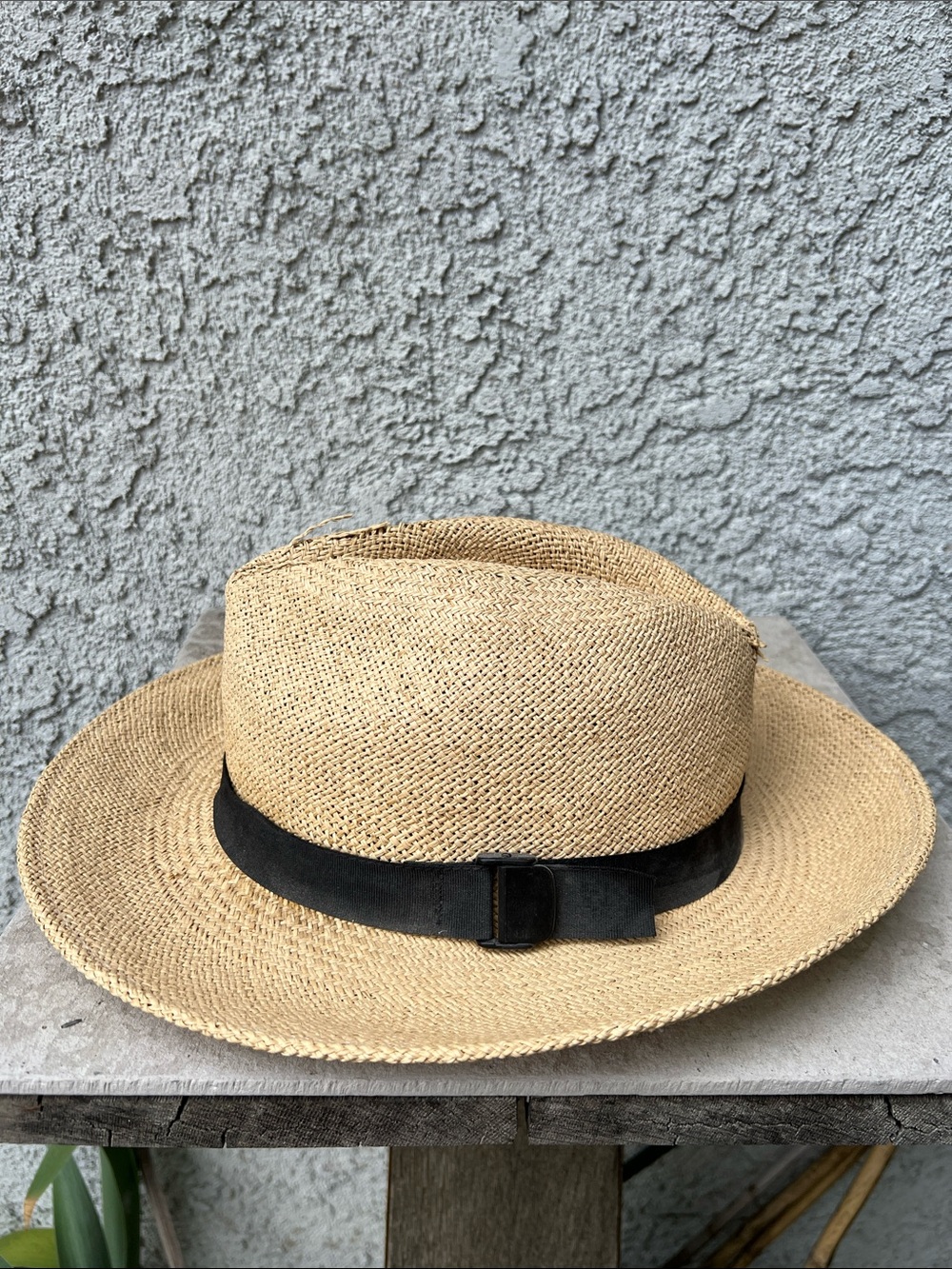 San Francisco Hat company Packable Panama Straw Fedora Hat Black Band Men Boho